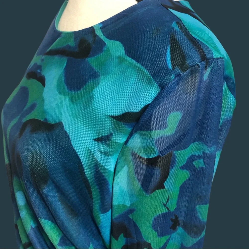 Green and Blue Long Sleeve Bodycon Dress for Night Out - Picture 9 of 15